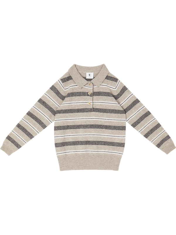 Gestreifter Cashmere-Polopullover Hazel Melange/Espresso