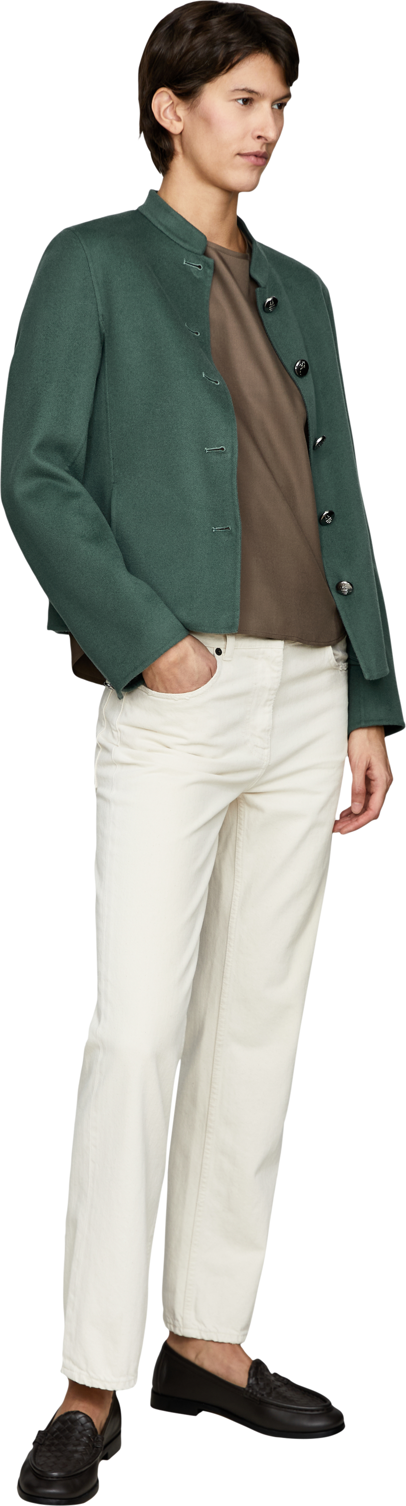 Iris von Arnim 'Narcissa' silk top in taupe, Modelview – UNGER.DE
