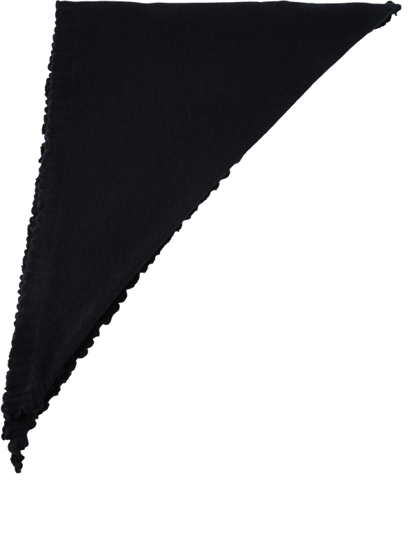 Triangular cashmere scarf with a ruffled hem navy blue