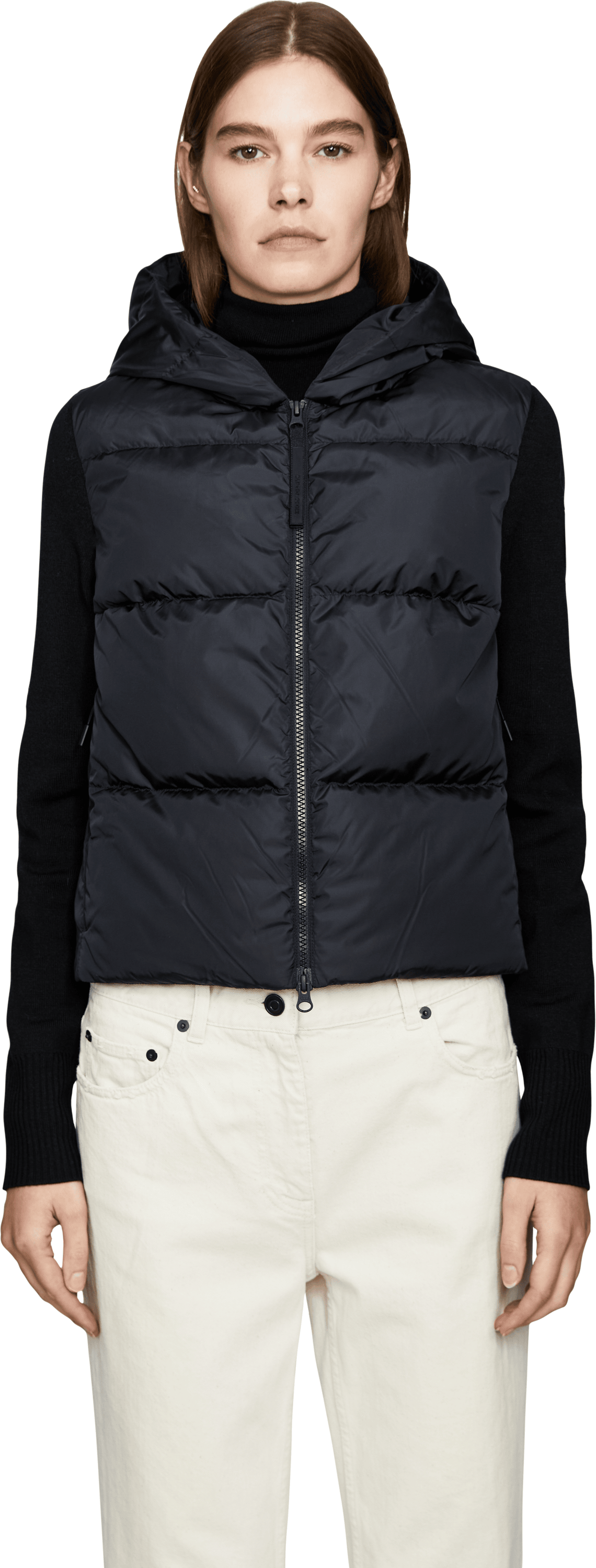 Canada Goose Daunen-Kapuzenjacke 'Hybridge Wide Quilt' Schwarz, Frontansicht – UNGER.DE