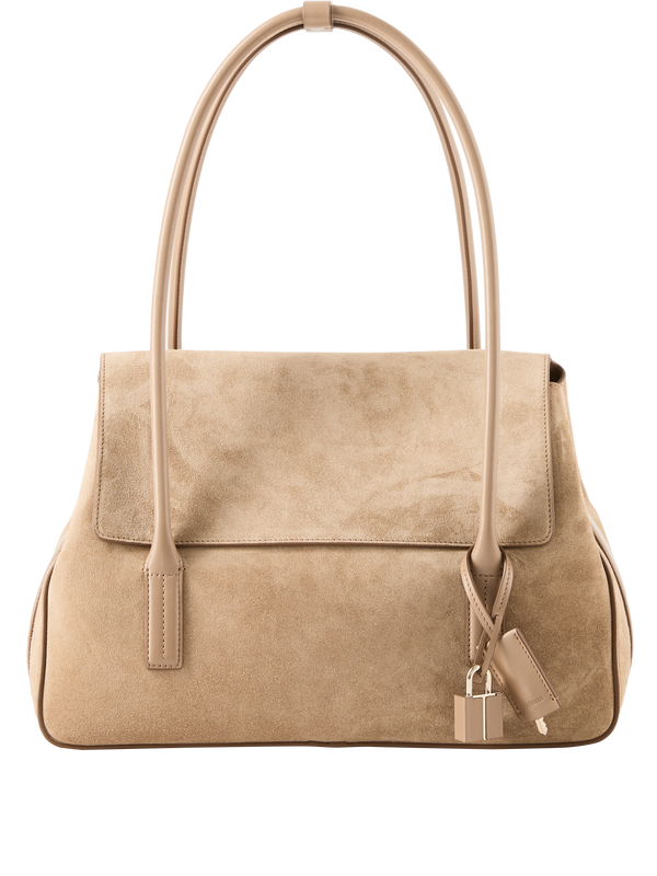 Schultertasche 'Eclipse Medium' aus Veloursleder Beige