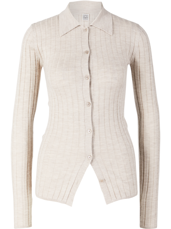 Mottled cashmer-silk shirt with ribbed knit beige