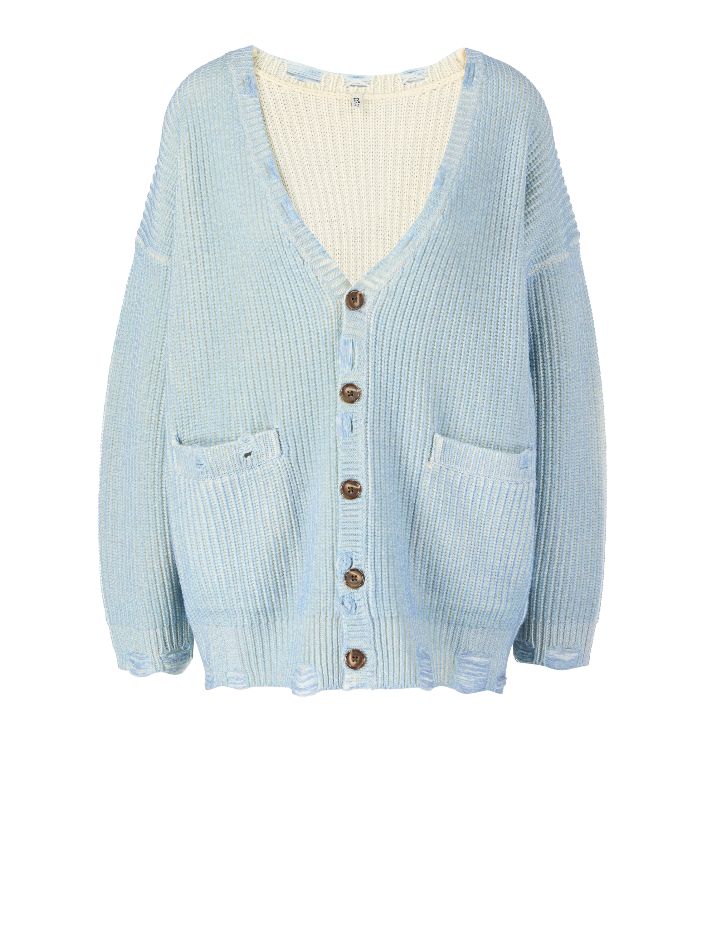 Oversized Wollstrickjacke Blau/Weiß