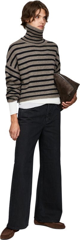 Gestreifter Cashmere-Pullover 'Zerlina' mit Rollkragen Truffle