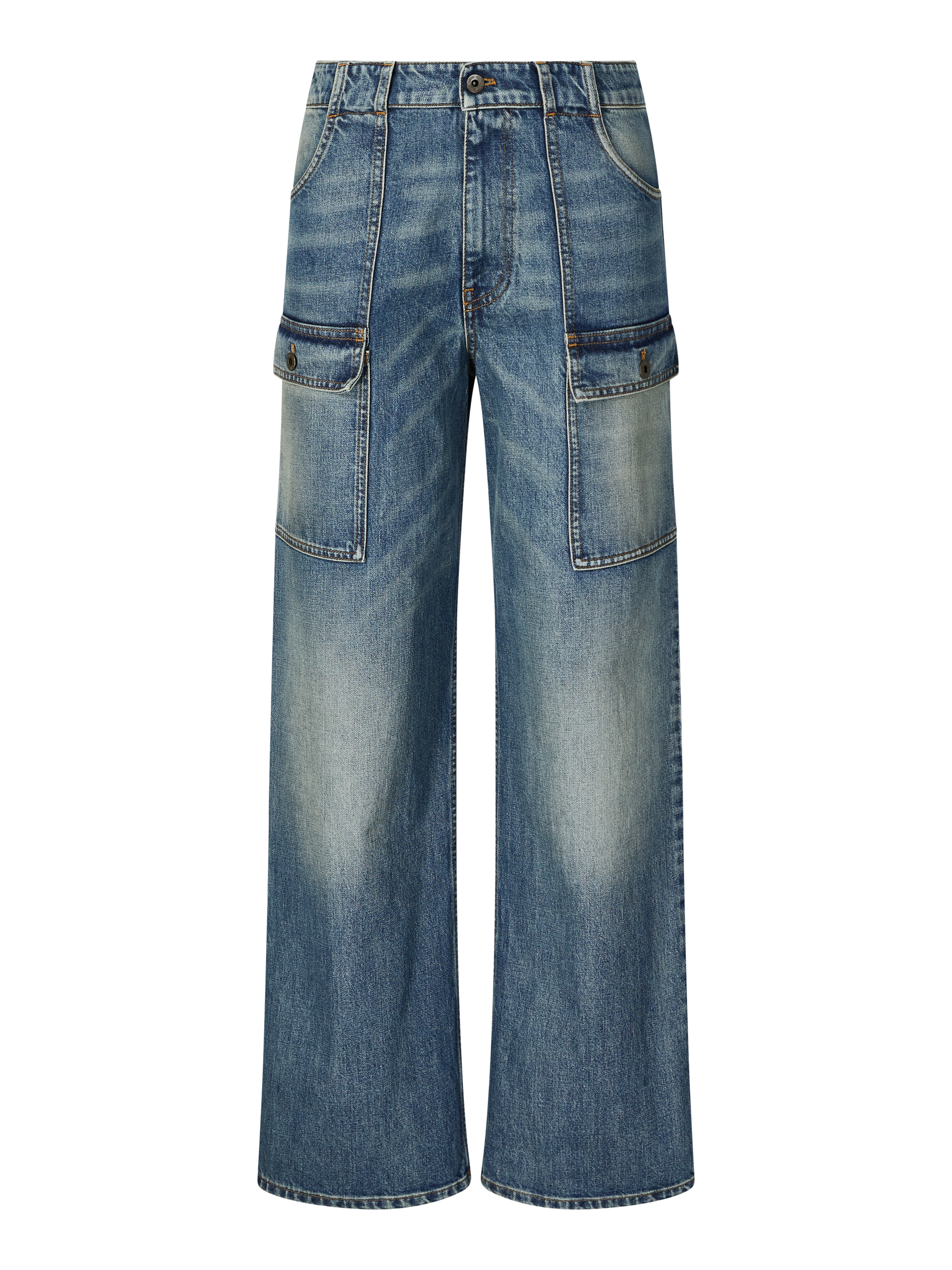 Straight-Leg Jeans mit Logo Stickerei Mittelblau