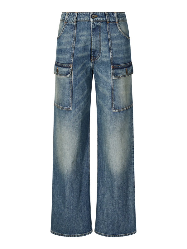 Straight-leg jeans with logo embroidery mid blue