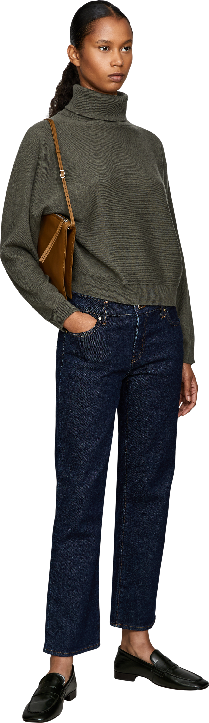 Vince Wool-cashmere roll-neck jumper with batwing sleeves khaki, Modelview – UNGER.DE