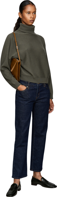 Wool-cashmere roll-neck jumper with batwing sleeves khaki