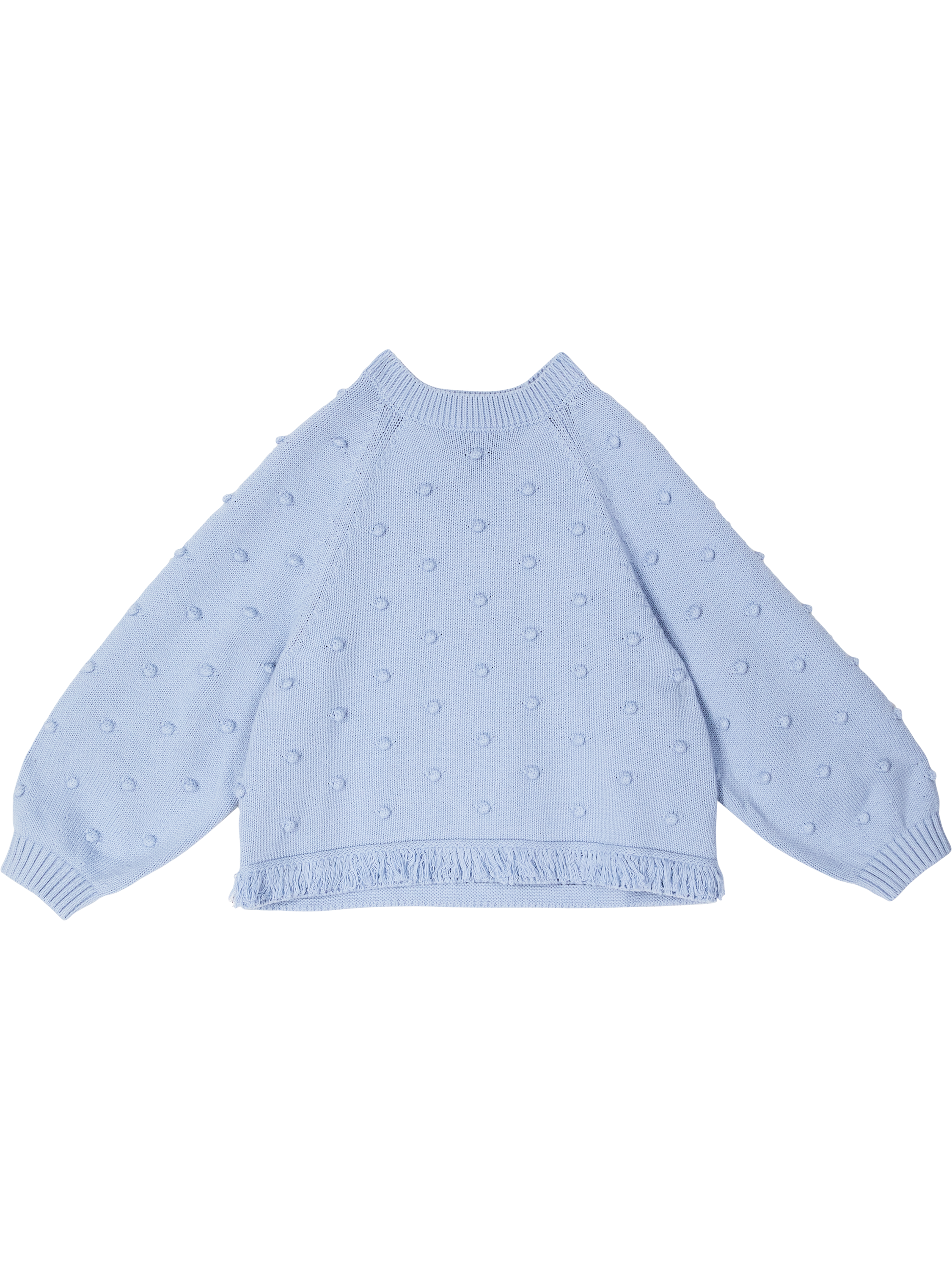 Stella McCartney Kids Gefranster Pullover in Bommelstrick Hellblau, Produktansicht – UNGER.DE