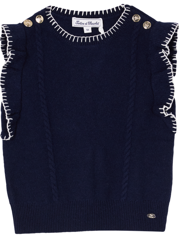 Kurzärmeliger Pullover aus Wolle Marineblau