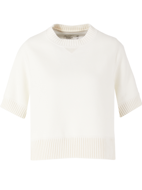 Baumwoll-Cashmere-Kurzarmpullover Crème