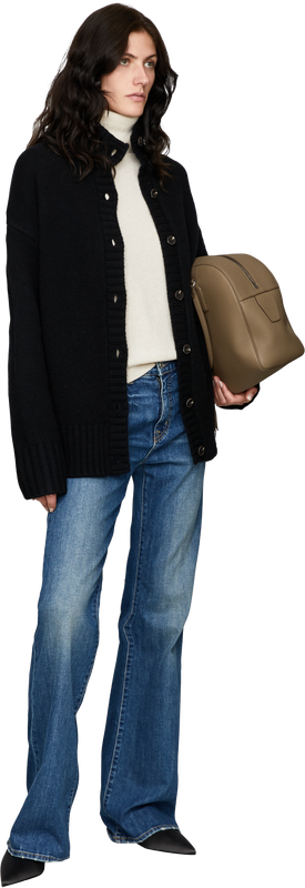 Lange Cashmere-Strickjacke mit Stehkragen Black