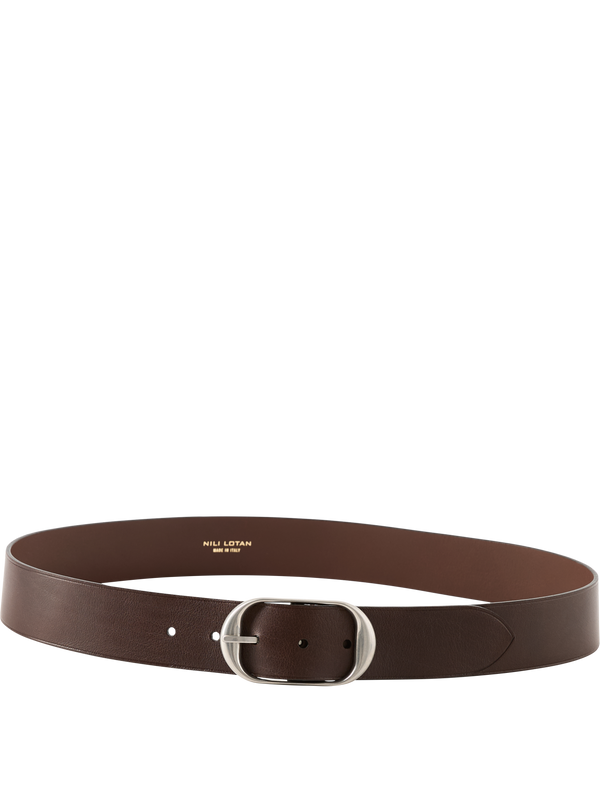 'Nili' wide leather belt, dark brown