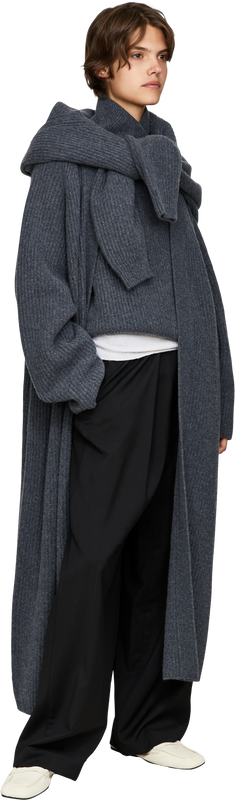 Cashmere-Pullover mit hohem überkreuztem Kragen Grau