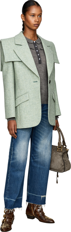 Ribbed long-sleeved woollen top with ruffles grey