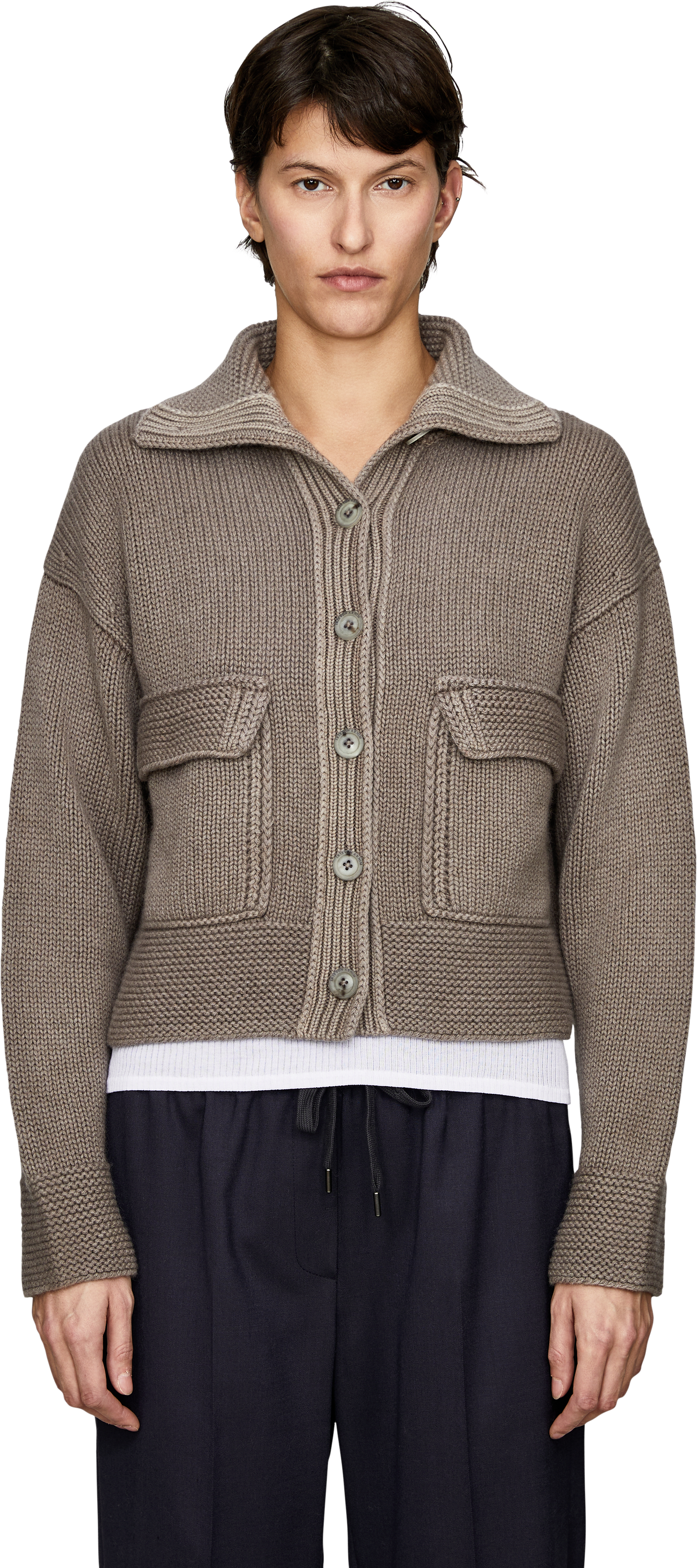 Iris von Arnim 'Pemira' Cashmere Cardigan, Taupe, Stonewashed, Front view – UNGER.DE