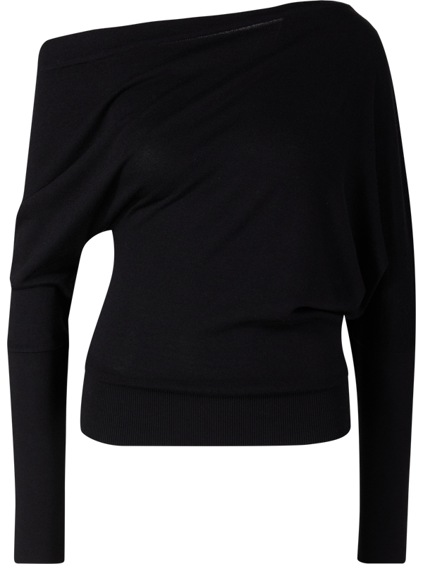 Schulterfreier Woll-Seidenpullover Schwarz