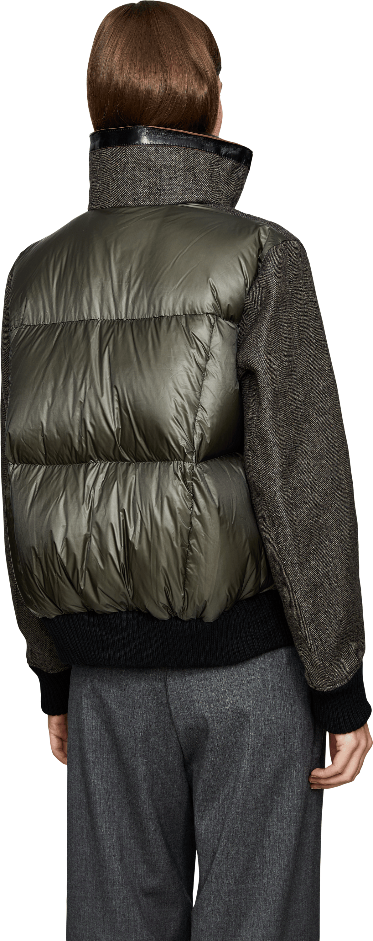 Sacai Hybrid-Bomberjacke mit Fischgrätenmuster Braun, Rückansicht – UNGER.DE