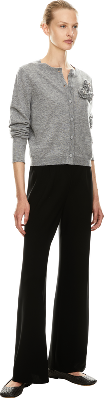 Wool-cashmere cardigan with knitted flowers grey