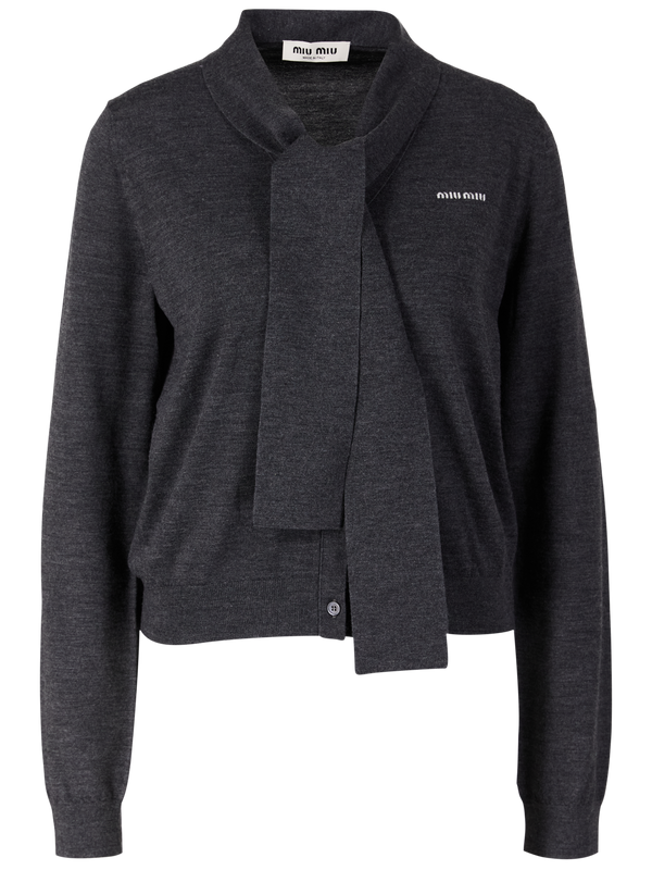 Wool cardigan with shawl collar anthracite