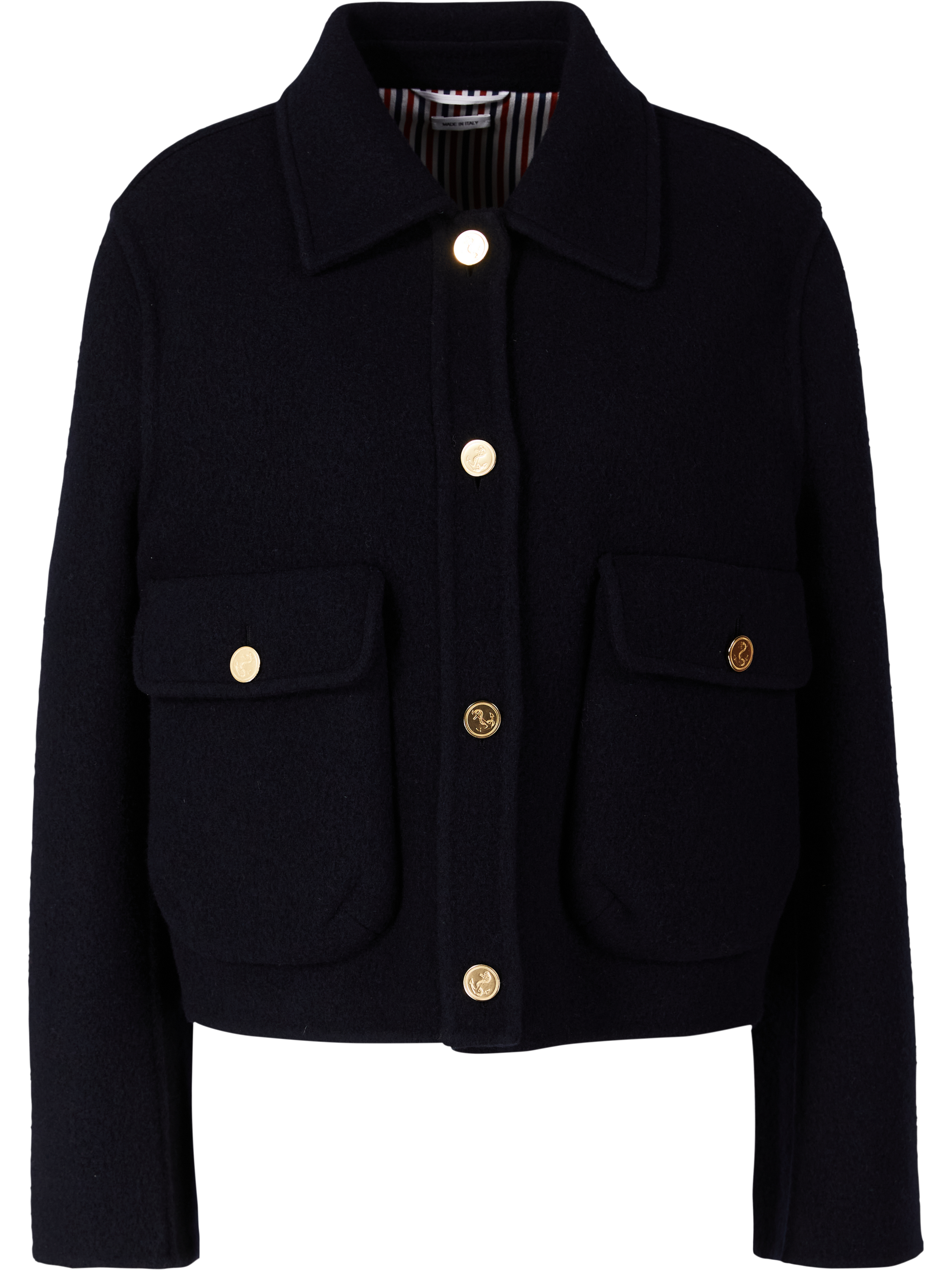 Cropped Wolljacke mit Glockenärmel Marineblau 