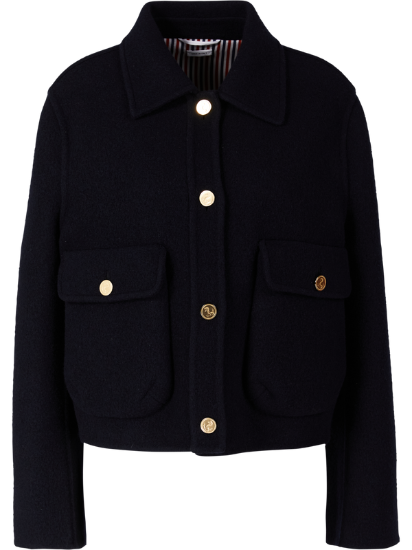 Cropped Wolljacke mit Glockenärmel Marineblau 