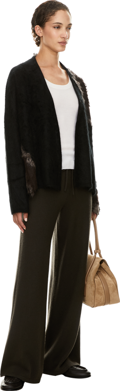 'Tinaja' cardigan in brushed cashmere, Nero/Taupe