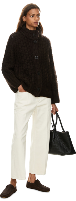 Cashmere-Seidenstrickjacke 'Vigdis Long Handstrick' Schokolade