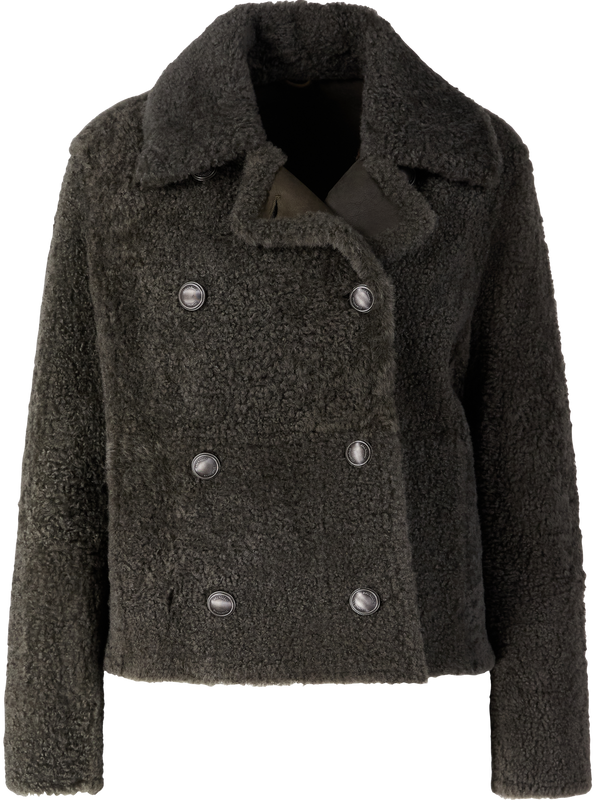 Doppelreihige Cabanjacke aus Shearling Khaki