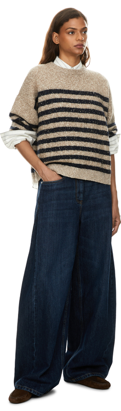 Wide-leg jeans with Monili beads dark blue