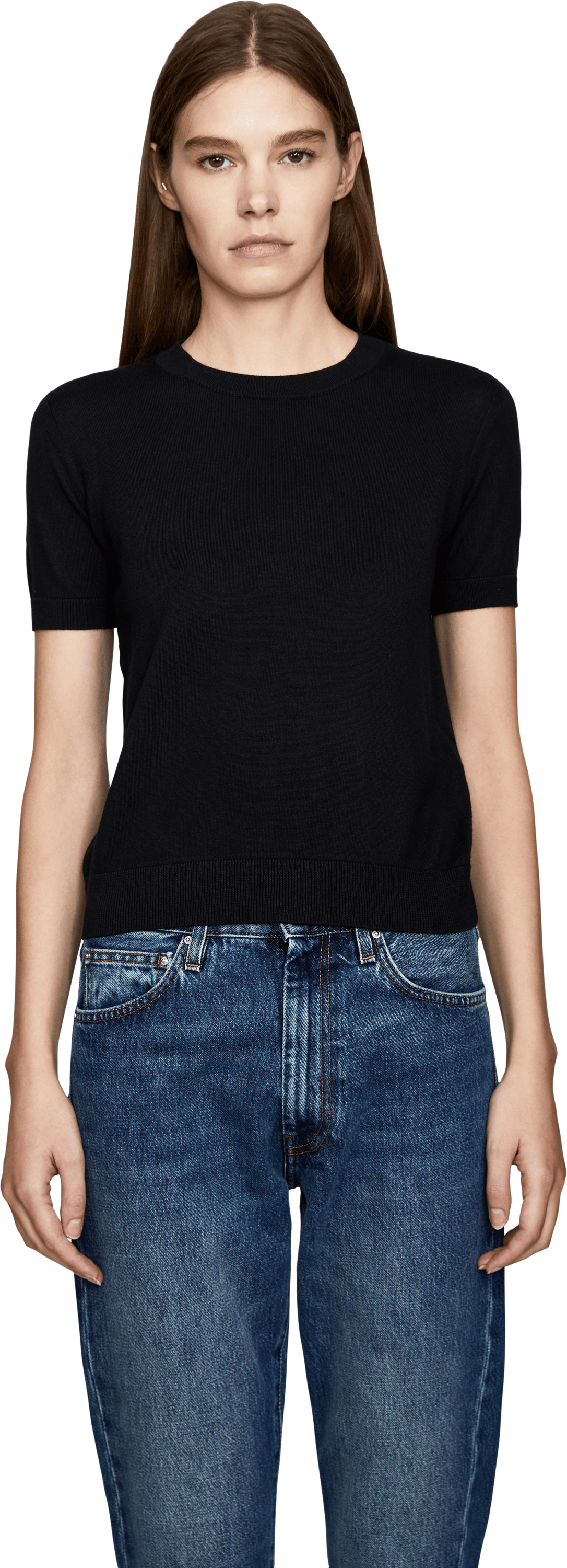 'S Max Mara Kurzarmpullover 'Giulietta' Schwarz, Frontansicht – UNGER.DE