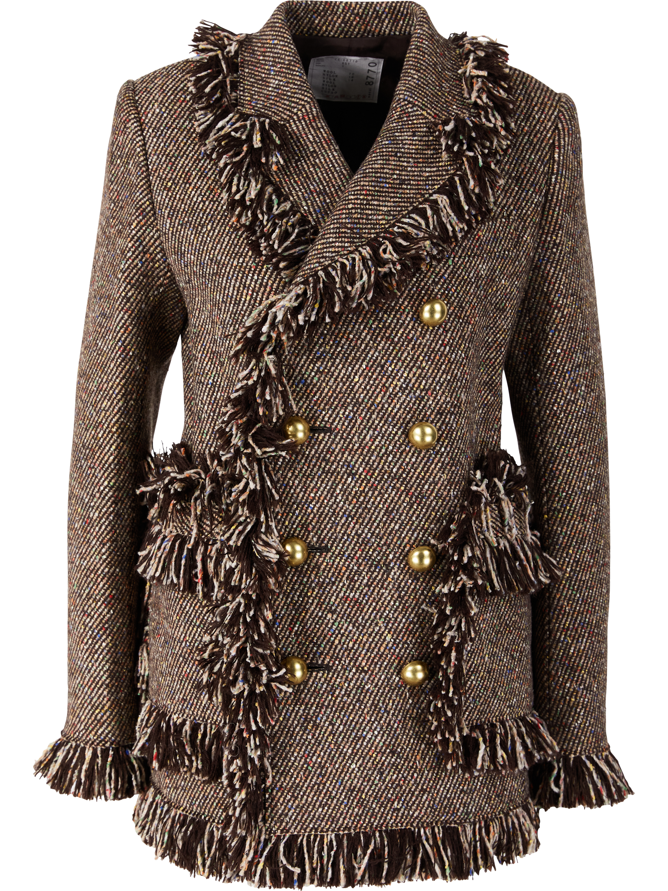 Sacai Blazer 'Nep' aus Tweed mit Fransen Braun, Produktansicht – UNGER.DE