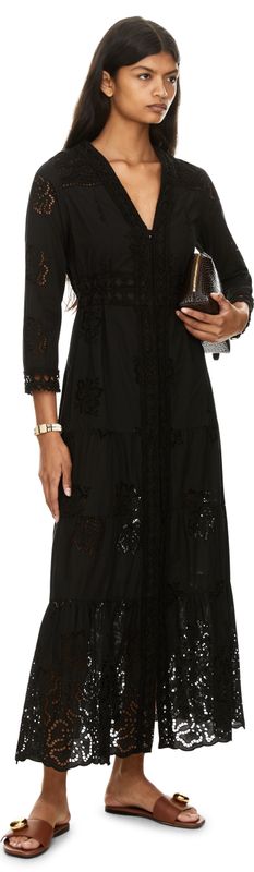 Maxikleid 'Rafano' mit Lochstickerei Schwarz