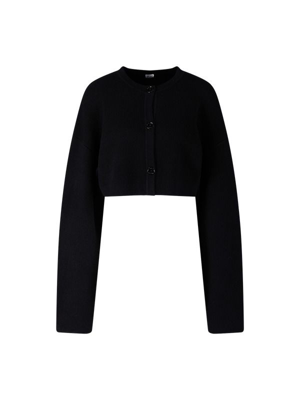 Cropped Oversized Strickjacke aus Wolle Schwarz