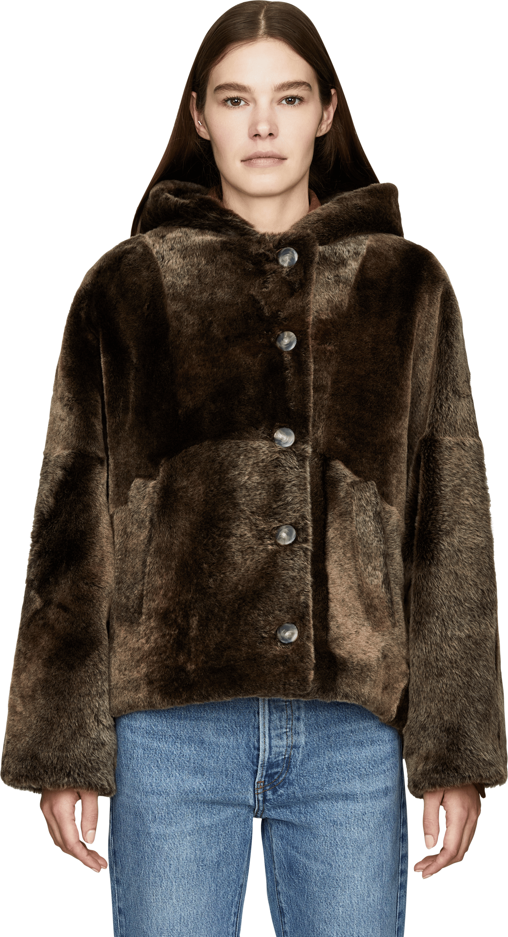 Yves Salomon Lammfelljacke mit Kapuze Braun, Frontansicht – UNGER.DE