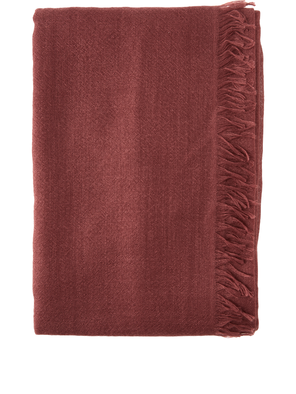 Cashmere-silk scarf with fringes bordeaux