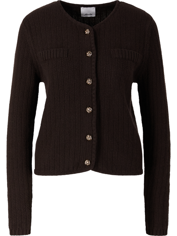 Cashmere-Strickjacke mit goldfarbenen Knöpfen Dunkelbraun