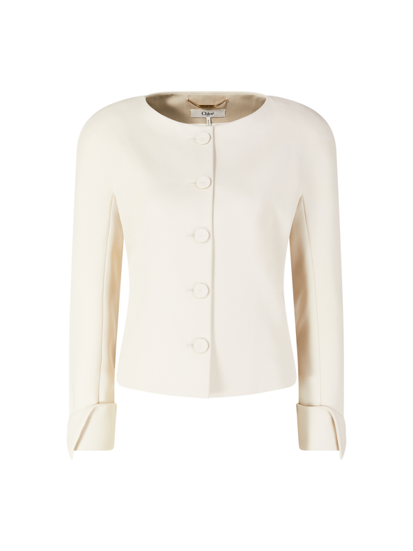 Körperbetonter Blazer aus Woll-Grain de Poudre Crème