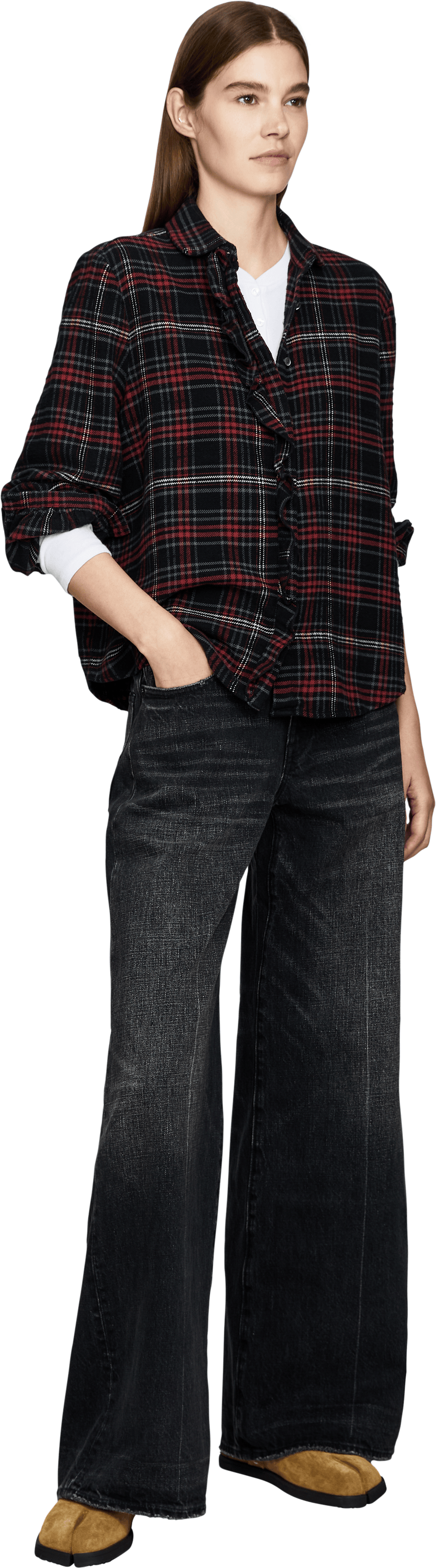 R13 Flare-Jeans 'D'arcy' Schwarz, Modelansicht – UNGER.DE