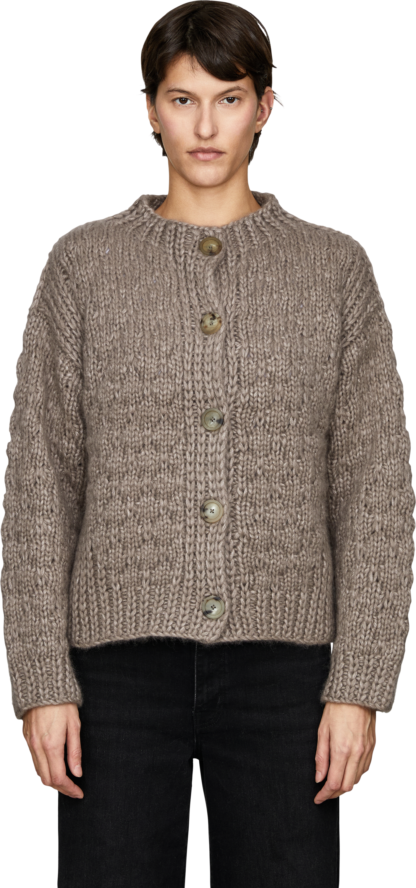 Iris von Arnim 'Lioma Hand-knitted' cashmere and silk cardigan, taupe, Front view – UNGER.DE