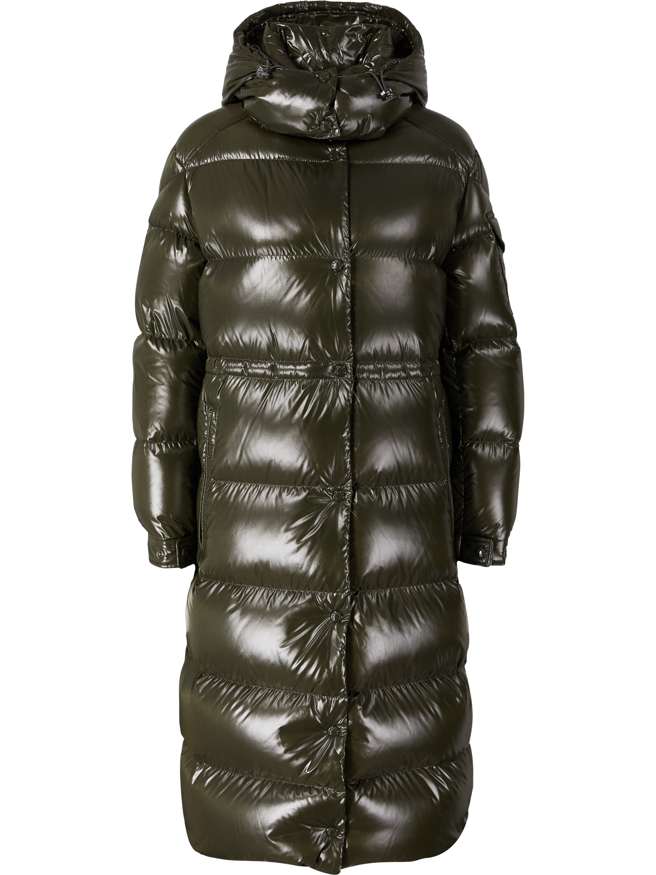 'Cavettaz' long down jacket with hood, olive green