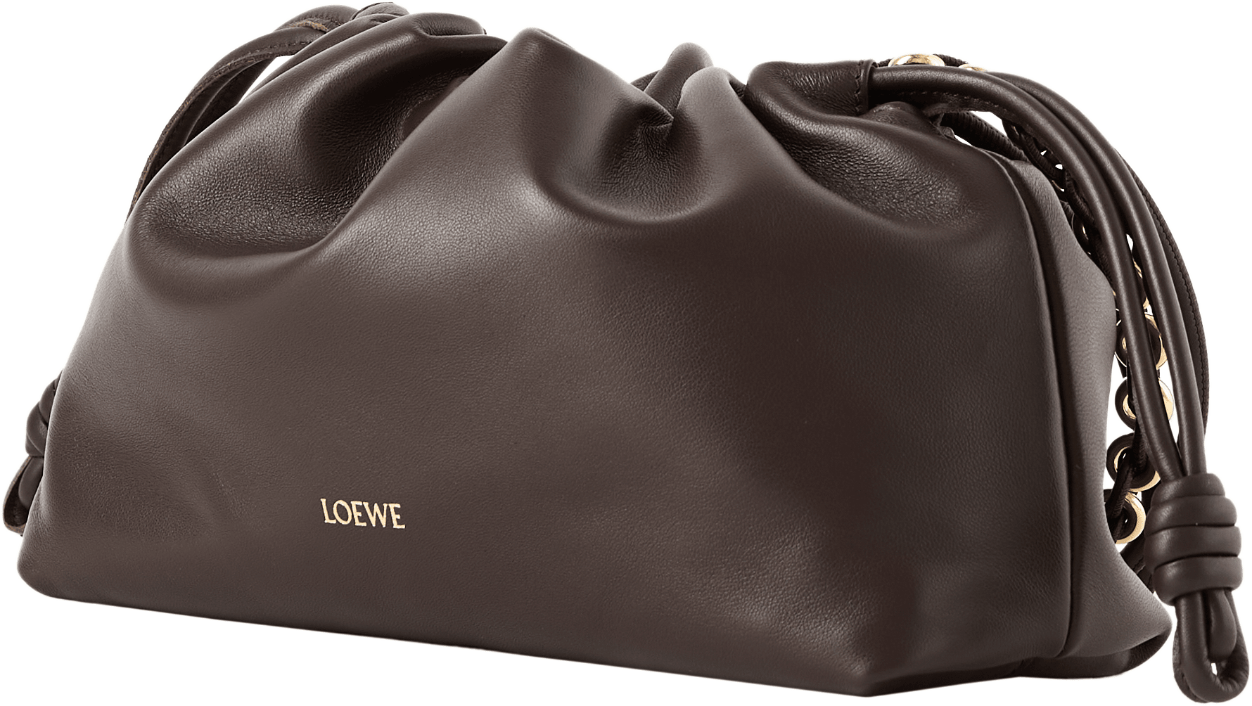 LOEWE Clutch 'Flamenco Medium' mit Kette Dark Brownie, Modelansicht – UNGER.DE