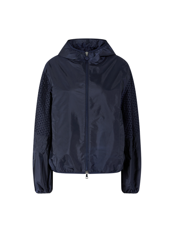 Regenjacke 'Zelkova' mit Kapuze und San Gallo-Besatz Marineblau