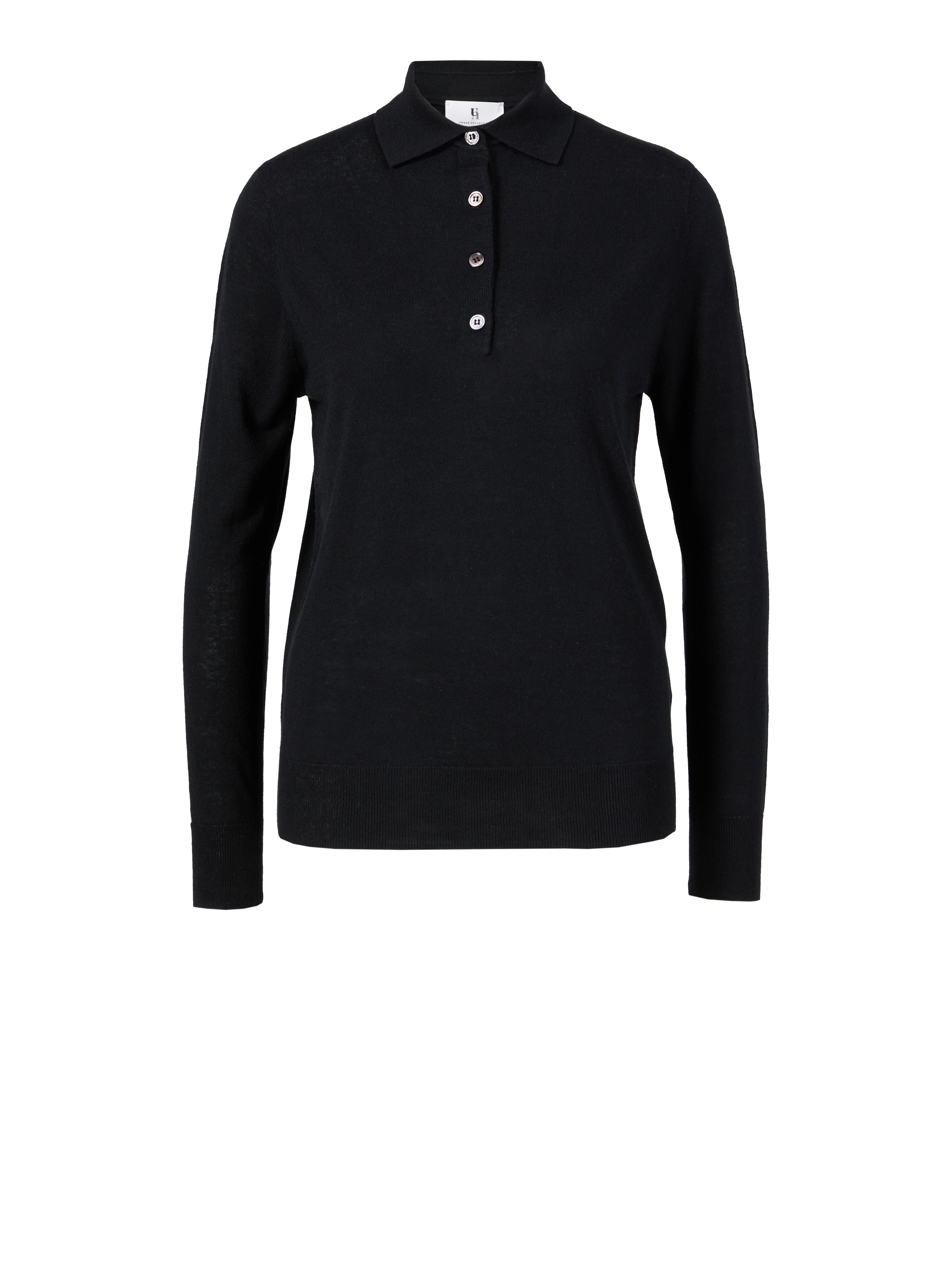 Cashmere-Seidenshirt mit Polokragen Schwarz