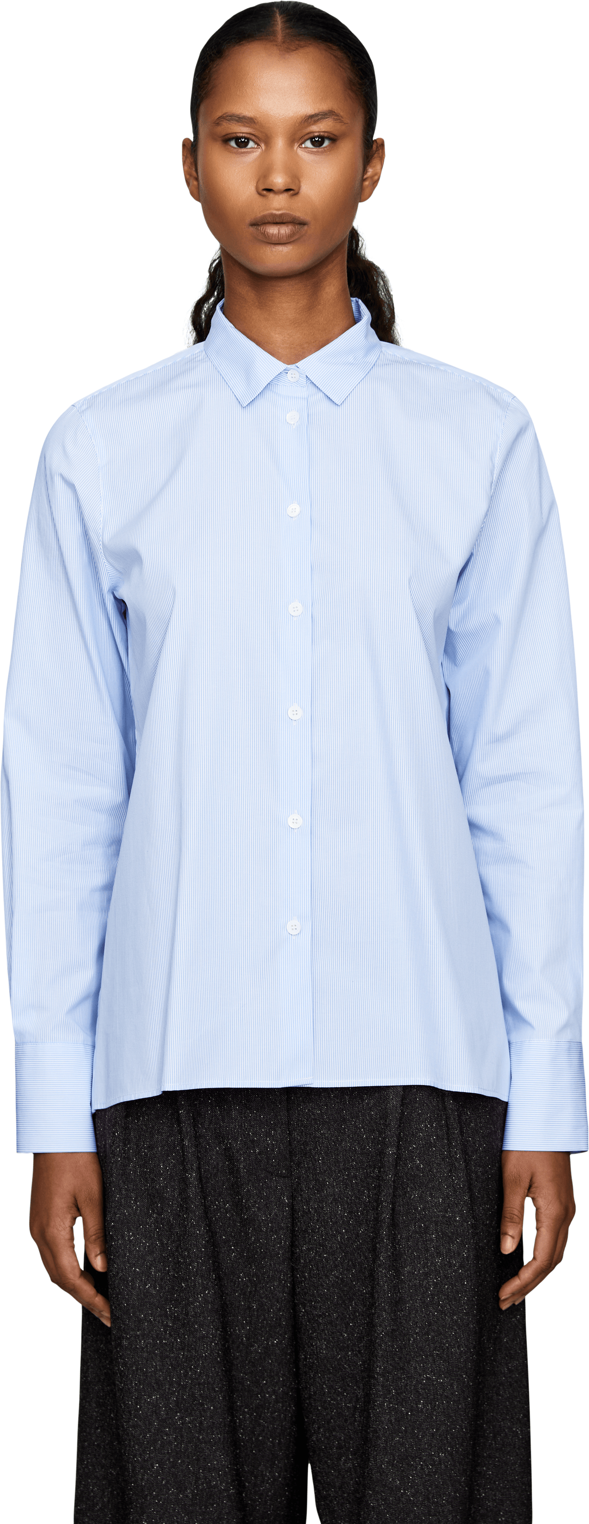 Robert Friedman Gestreifte Hemdbluse 'Andrea' Hellblau, Frontansicht – UNGER.DE