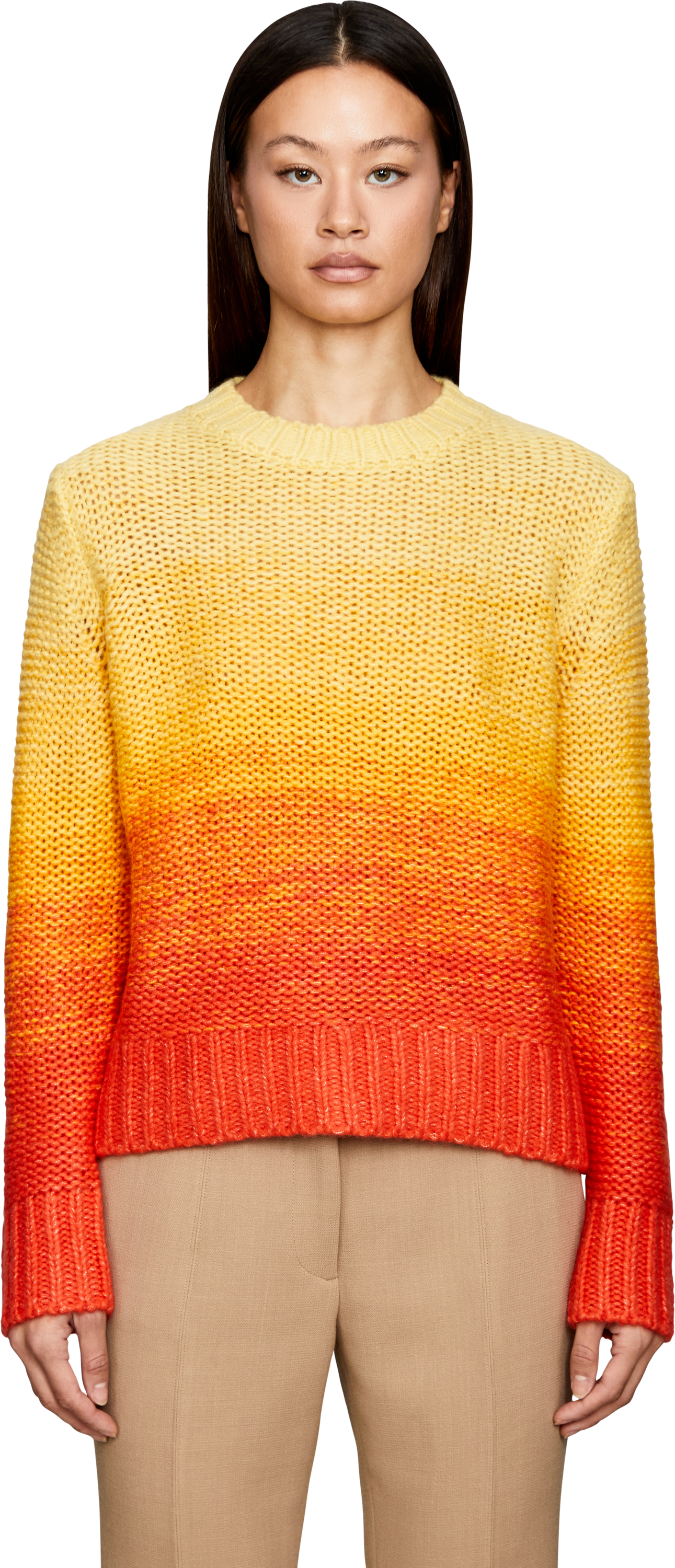Iris von Arnim Cashmere-Seidenpullover 'RAINBOW DEGRADÉ 50' Chili/Soleil, Frontansicht – UNGER.DE