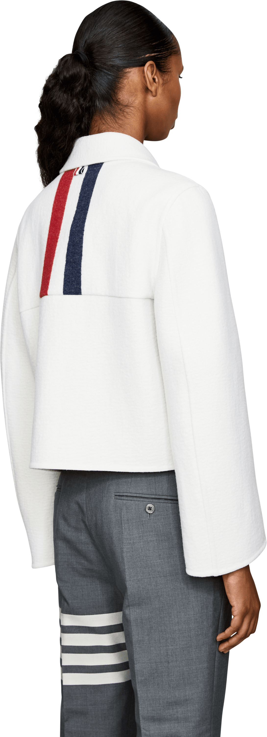 Thom Browne Woll-Cashmere-Jacke mit Glockenärmel Crème , Rückansicht – UNGER.DE