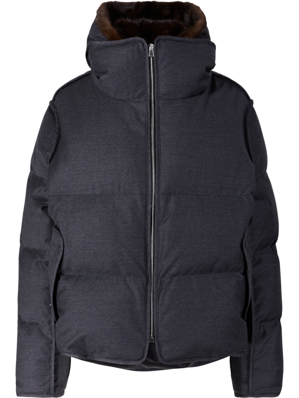 Short grey flannel down jacket