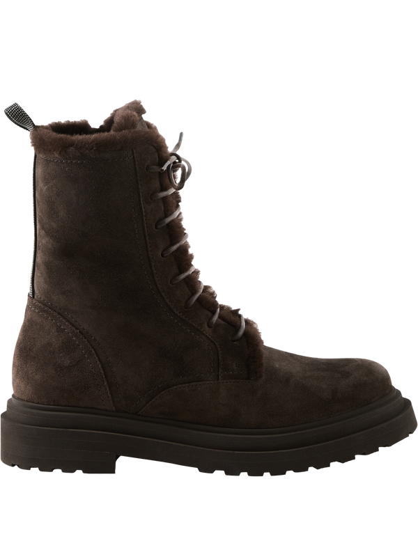 Lederboots mit Monili-Perlen Dunkelbraun