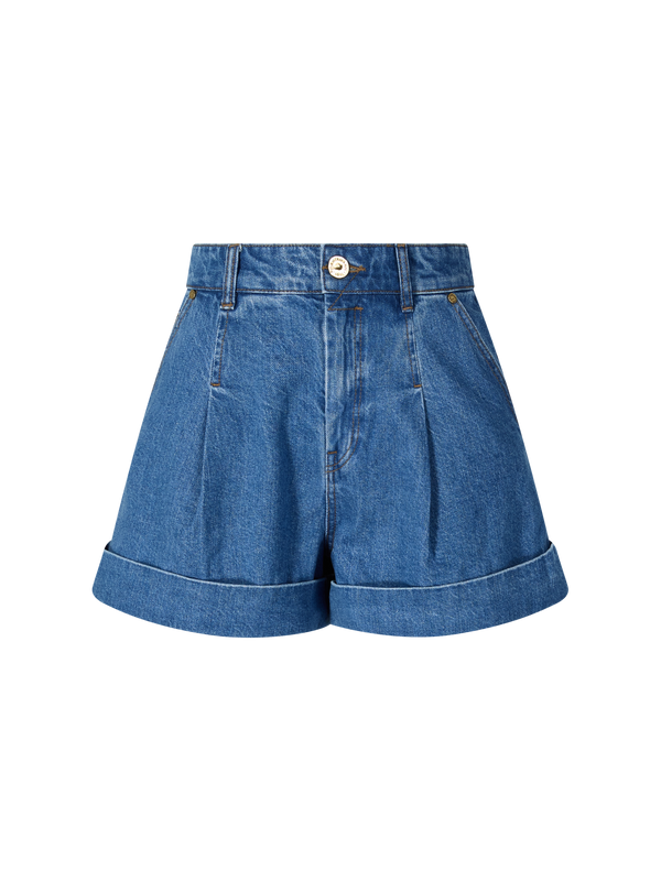 Shorts mit Bundfalten Mittelblau